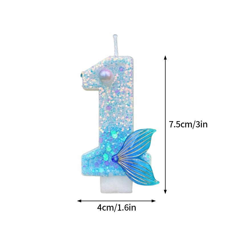 3D Pink Fishtail Number Candles Birthday Cake Candles Digital Candle Decor Cake Topper Birthday Party Anniversary Decoration