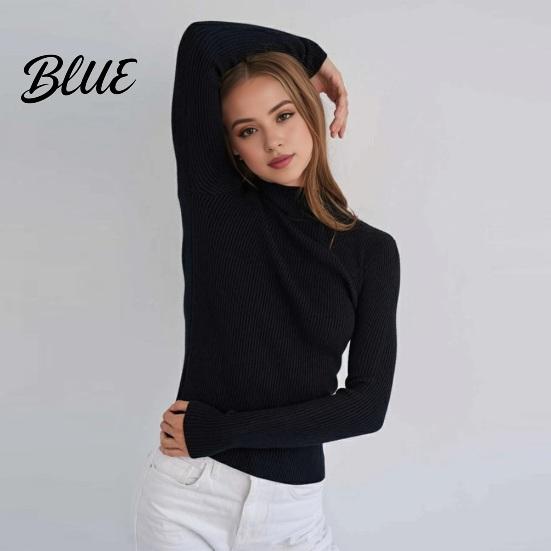 Women Knitwear Knitting Bottoming Shirt Half High Collar Long Sleeve Solid Color Slim Fit Tops Ribbed Warm Fall Winter Knit