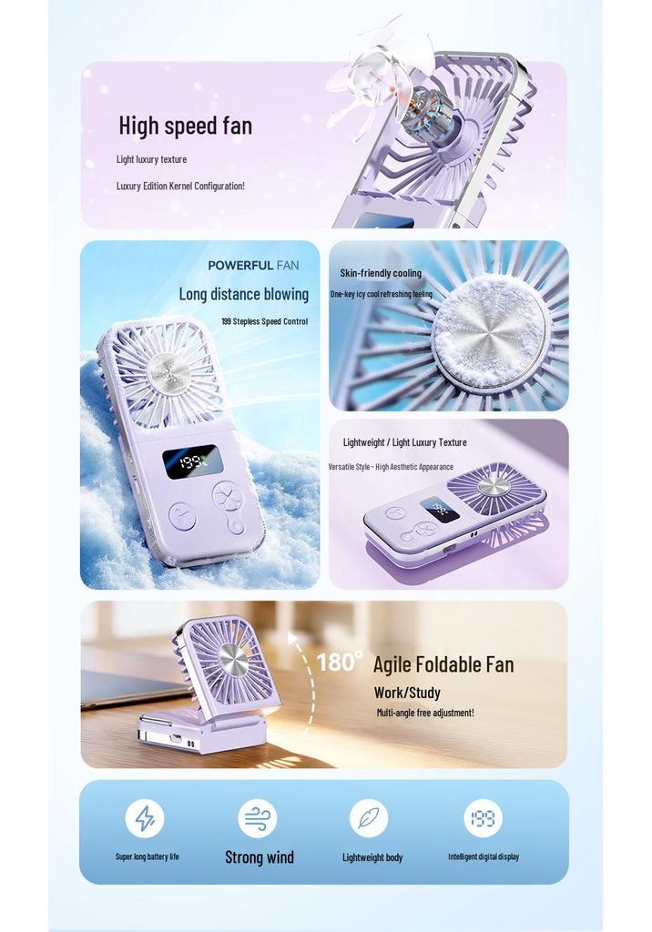 Portable Mini Handheld/Neck-Hanging Fan with Rechargeable USB, High-Speed, Cold Compress, Semiconductor Cooling