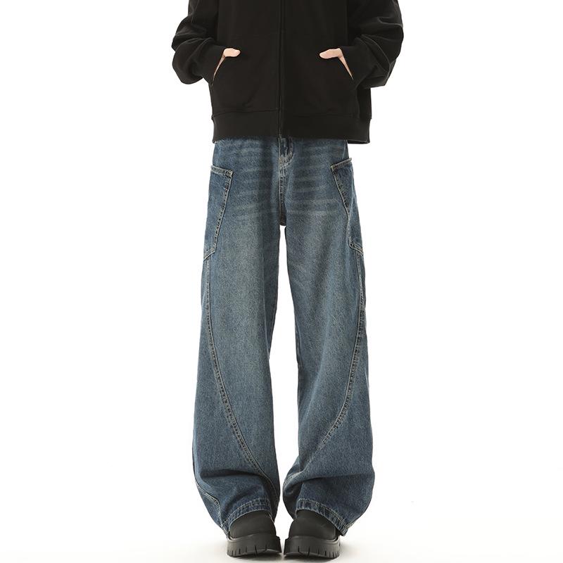 LKTM Men's American Retro Wide-Leg Jeans: Trendy Loose-Fit Scimitar Pants for Couples