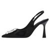 Black Pointed High-heeled Single Shoes Rhinestone Bag Head Sandals Women's Summer 2025 New Stiletto with Skirt Women's Sandals