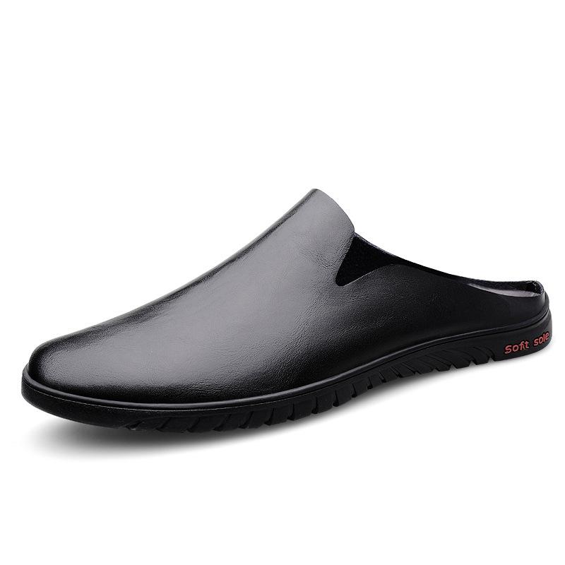 Men's Shoes 2025 Summer New Fashion Leather Surface Without Heel Half Slippers Men's Easy To Wear Lazy Shoes