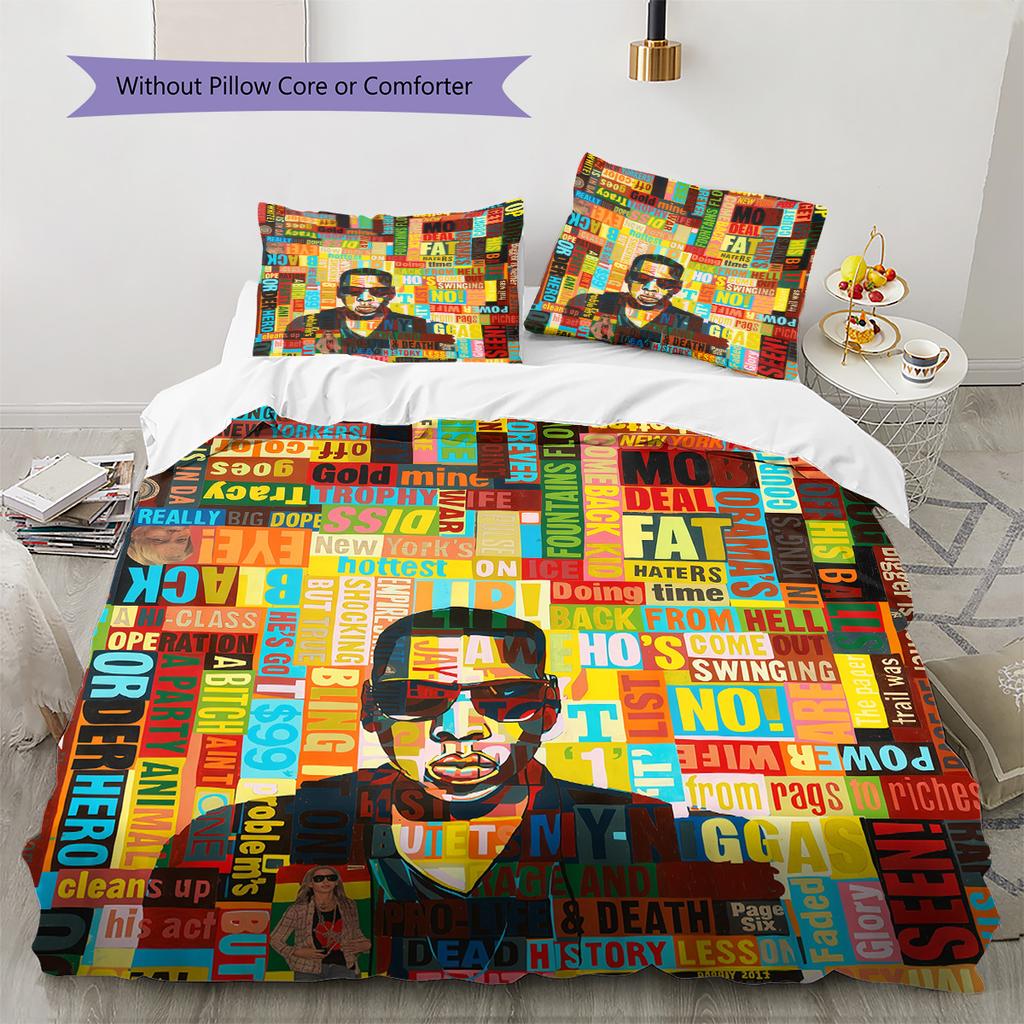 American rapper Pattern Bedding Quilt Set Quilt Cover Pillowcase Home Decoration Birthday Gift (1 * duvet cover + 2 * pillowcase, without core)