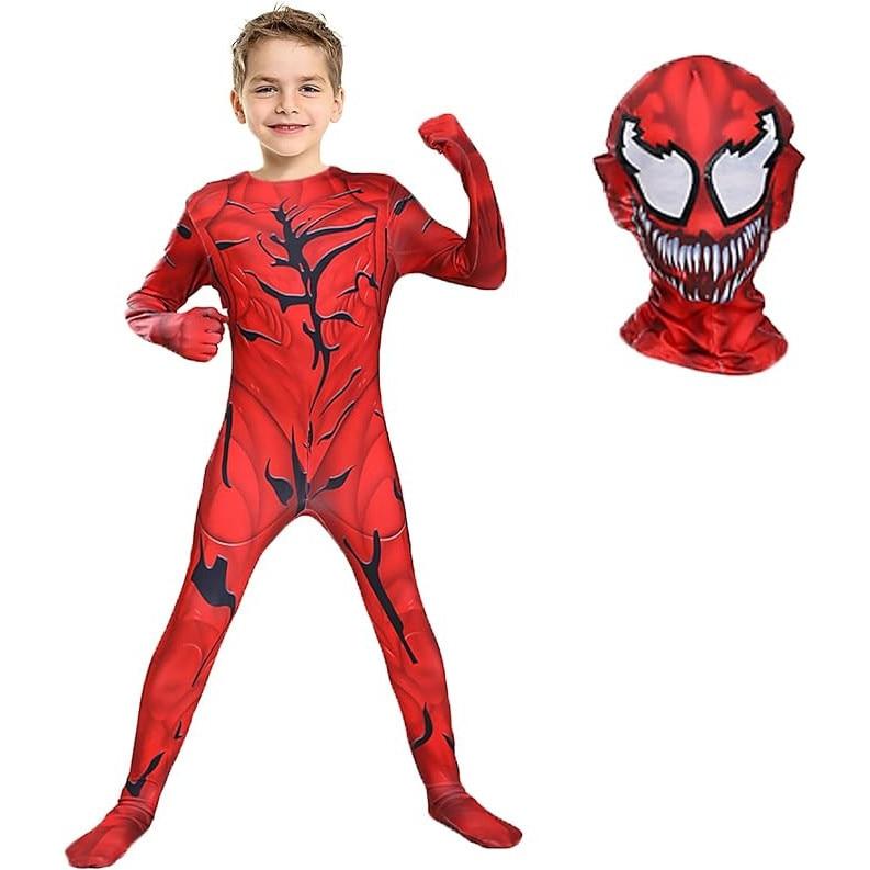 Kids Venom Halloween Costume Set with Mask Superhero Cosplay Spandex Red Black 6-7 Years 140cm