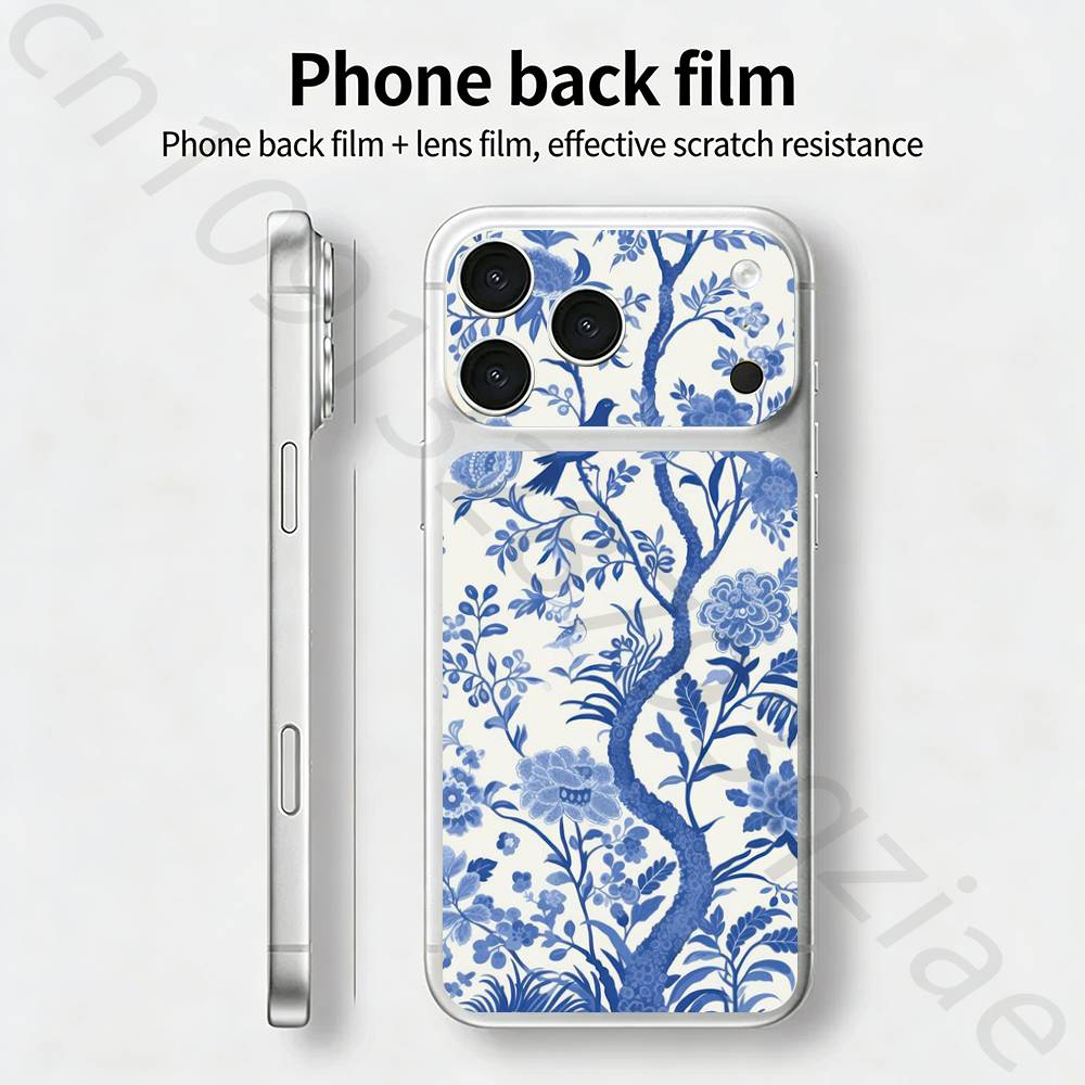 

Сине-белый фарфор ТИКЕТ Наклейка Обертка для iPhone 17 Pro/Pro max Защитная пленка для задней панели, рамки, камеры iPhone17pro
