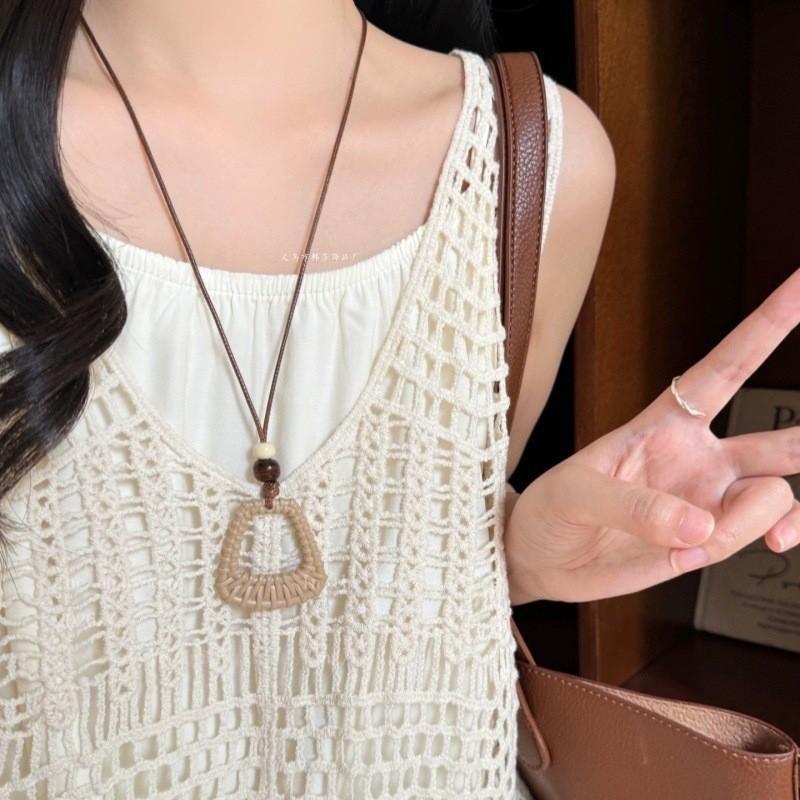 Retro Chinesischer Stil Kreis Anhänger Halskette für Damen - Leichter Luxus Pullover Kette, Herbst/Winter Accessoire