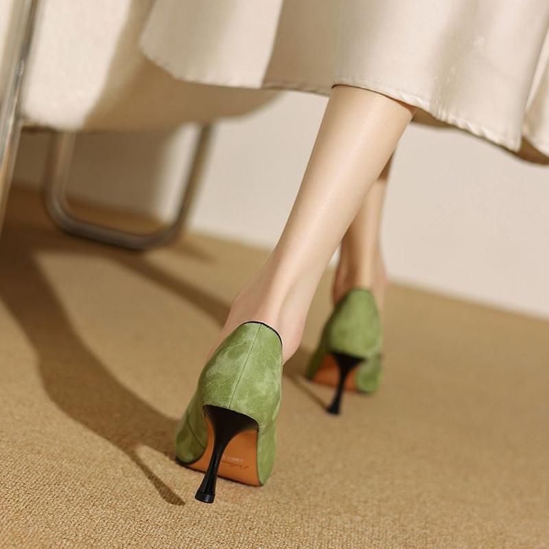 Fashion NEW Spring/Autumn Women Pumps Sheep Suede Leather Shoes for Women Pointed Toe Thin Heel Shoes Elegant Slip-on Bow-knot Shoes