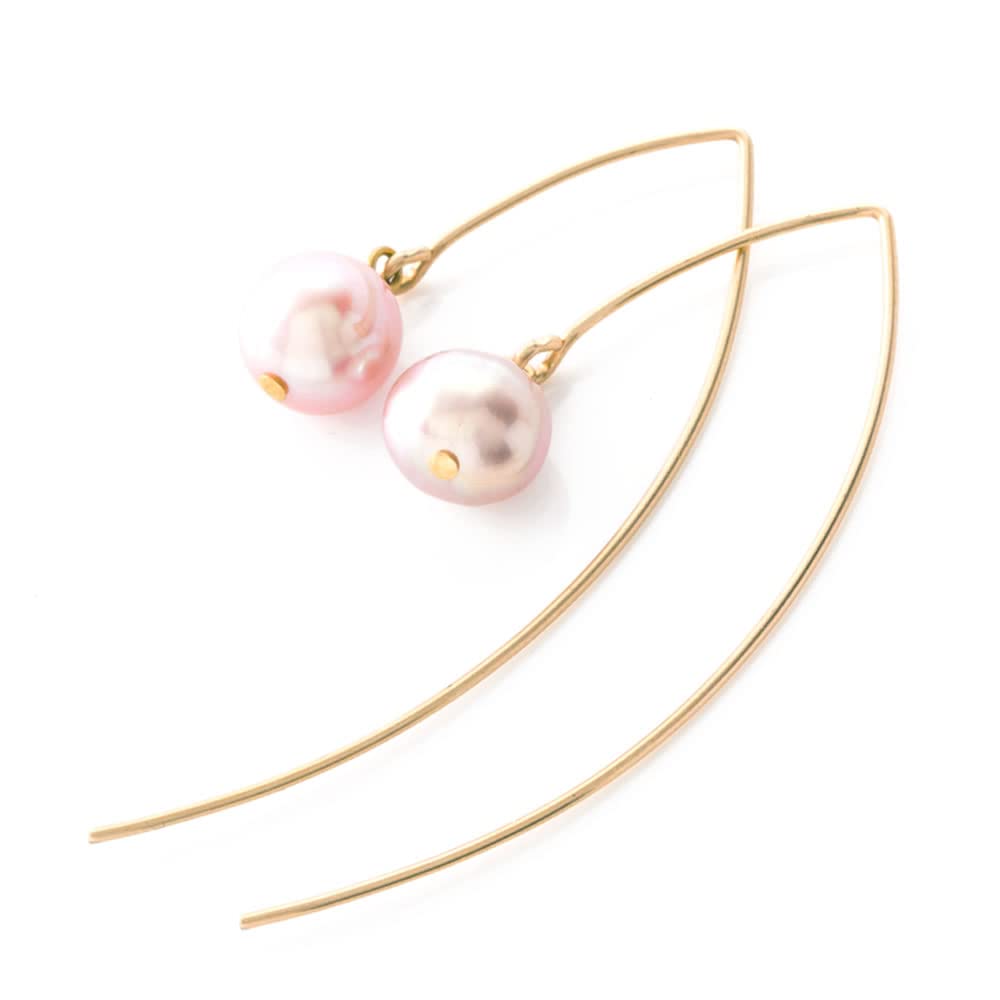 

1 Pearl K14GF Hoop Earrings Gold Filled Metal Allergy Friendly Pink Bow-shaped