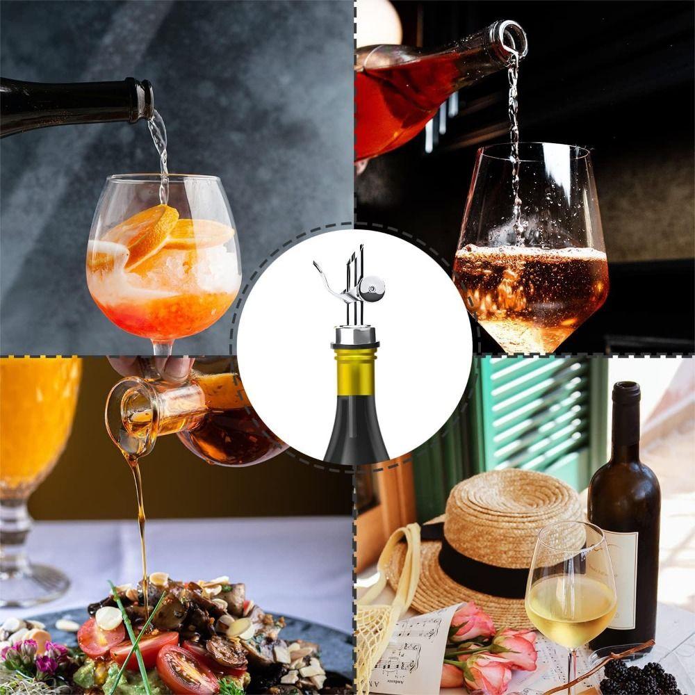 3pcs Auto Flip Weighted Spout Pourer Stainless Steel Flip Top Drink Wine Stopper  Cafe Equipment