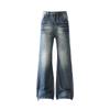 Vintage Washed Whiskered Unisex Straight-Leg Micro Flare Floor-Length Jeans
