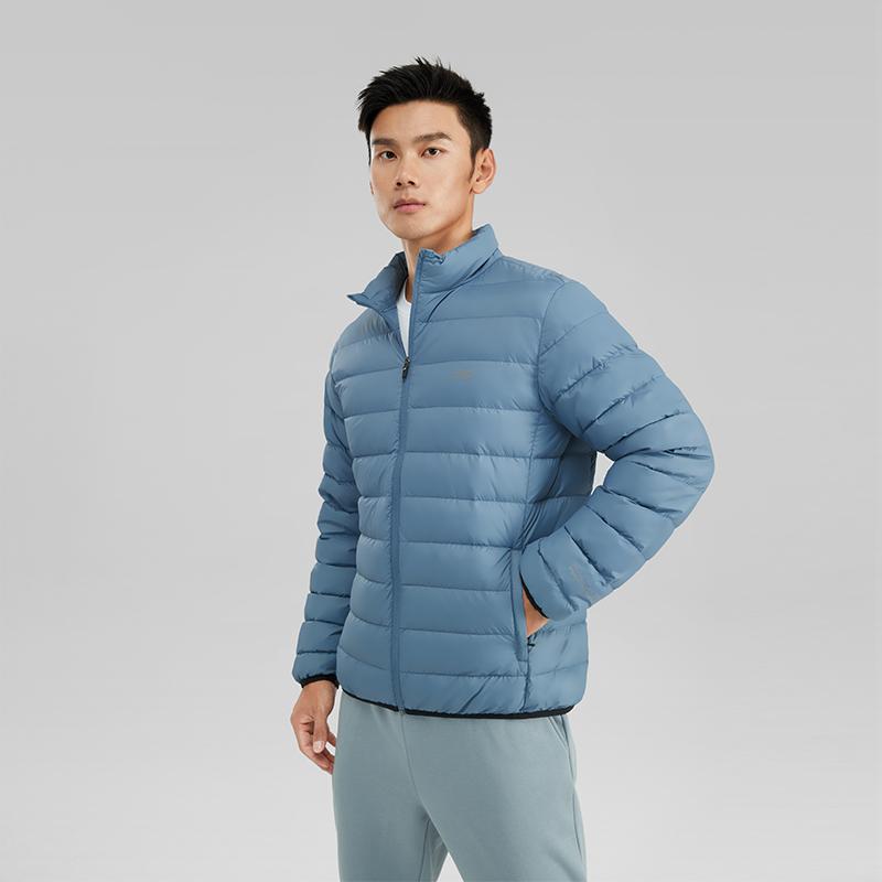 Skechers Solid Color Zipper Stand Collar Long Sleeve Quilted Down Jacket Men Outerwear Copenhagen-Blue P322M045-0378
