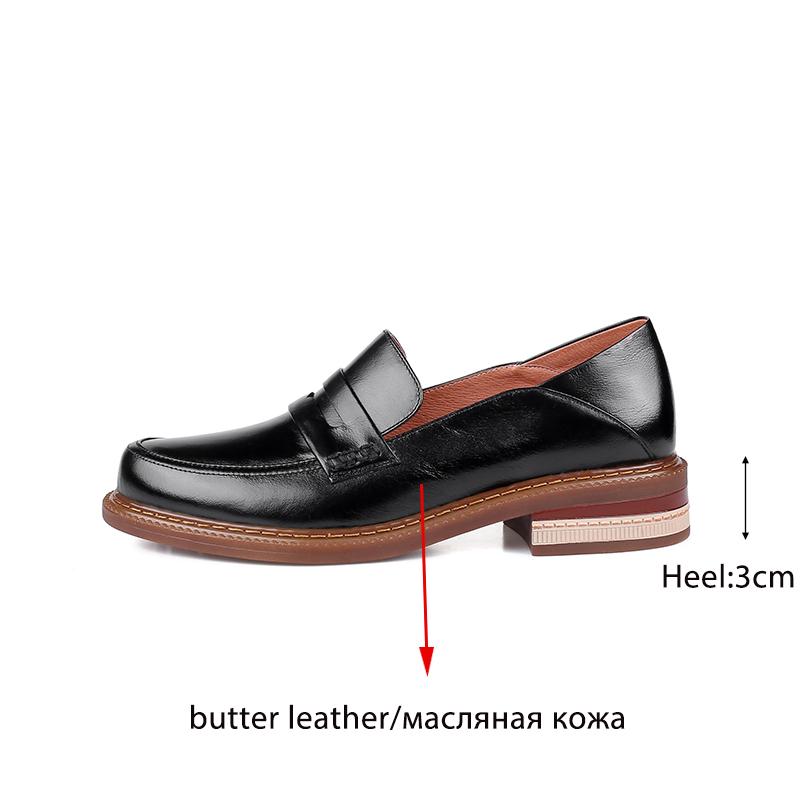 New Butter Leather Women 'S Shoes Fashion Handmade Loafers Round Toe Thick Heel Slip -On Pumps Shoes For Women British Style