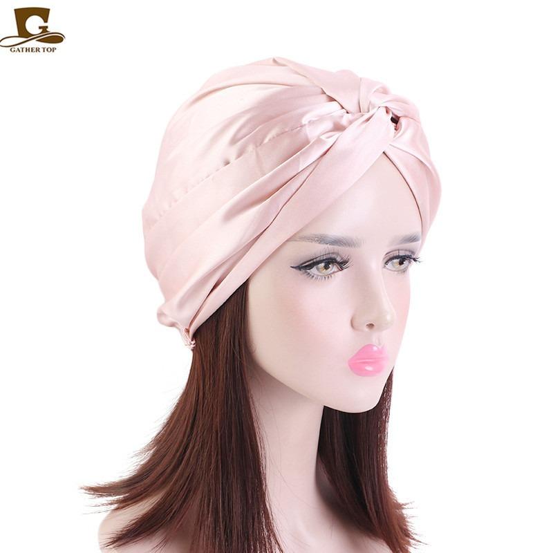 Popular imitation silk double-layer nightcap, cross-twisted cap, shower cap, beauty and makeup hat TJM