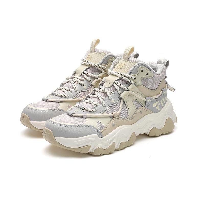 FILA Fluid 5 Cat Paw 5.0 Fabric Synthetic Leather Rubber Shock Absorbing Wear Resistant Mid Top Casual Shoes Women Casual Shoes Beige F12W412116FVW