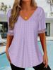 2025 European Women's V-Neck Lace Patchwork Knit T-Shirt