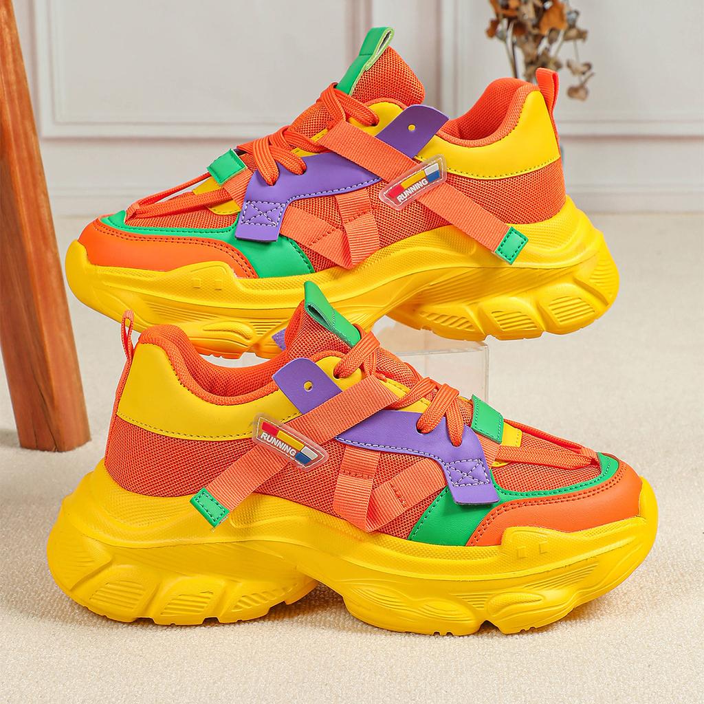 Trendy Chunky Shoes for Women Platform Casual Sneakers Mesh Walking Shoes Breathable Fashion Platform Dad Shoes Lace-up