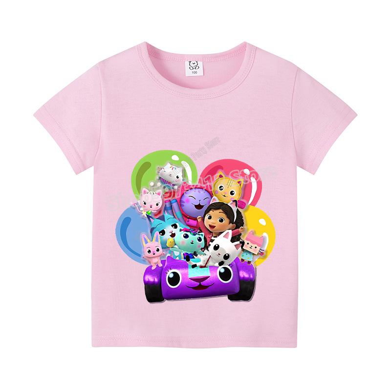 New Gabby Dollhouse Kids T-shirt Summer Children Cotton Short Sleeve Top Anime Fashion Kawaii Baby Tee Girls Casual Clothes Gift