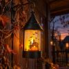 Battery Operated Candle Halloween Witch Hat Lantern, Vintage Spooky Castle Grim Reaper Pumpkin Scarecrow Tabletop Holiday Decor Table Lamp, Flickering