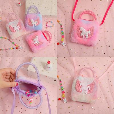 Unicórnio desenho animado pelúcia bolsa de ombro para crianças bolsa crossbody para jardim de infância meninas portátil ao ar livre pequena bolsa quadrada moeda carteira