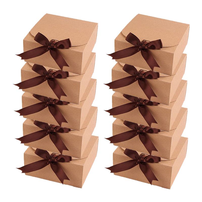 

10 шт., коробка для рождественского подарка, бумажная коробка, подарочная коробка для вечеринки с лентой, коробки для конфет, печенья, шоколада, ручной работы, шоколадного печенья 11.5x11.5x5cm