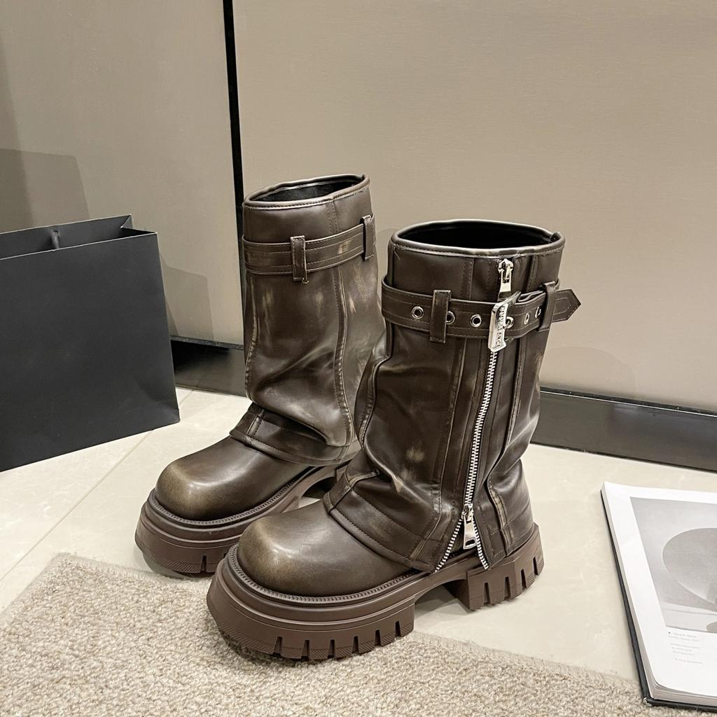 Dámské martensky na silné podrážce jsou tenké na jaro a podzim, britský styl, retro kotníkové boty na silném podpatku