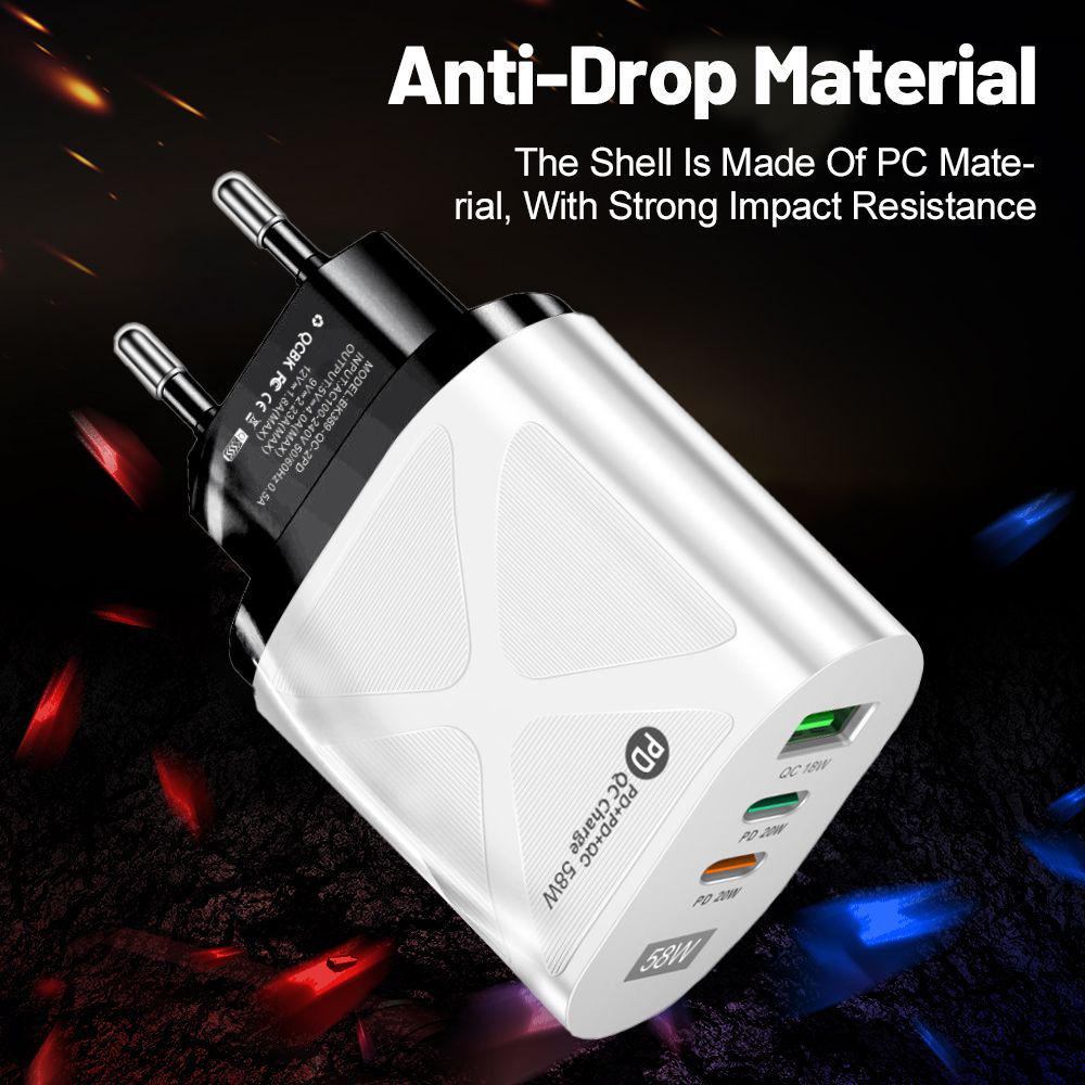 58W Dual Fast Charger with 2PD+QC3.0, EU/US/UK/AU Plugs