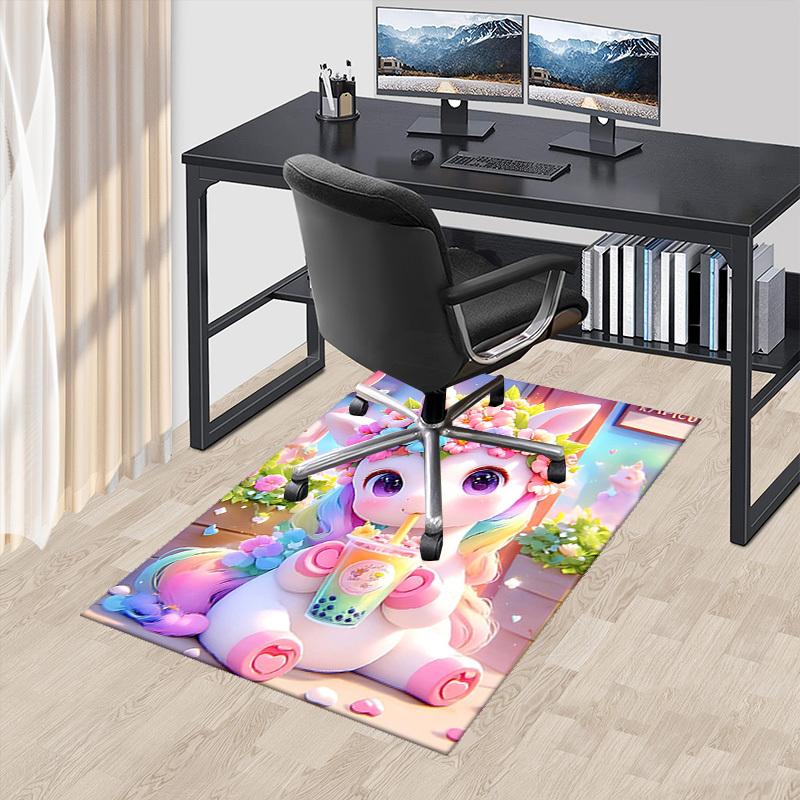 1pc Anime Unicorn Flower Crown Chair Mat - Office Desk Pad with Bubble Tea Design, Non-Slip Carpet for Home Decor, Suitable for All Seasons, Perfect G