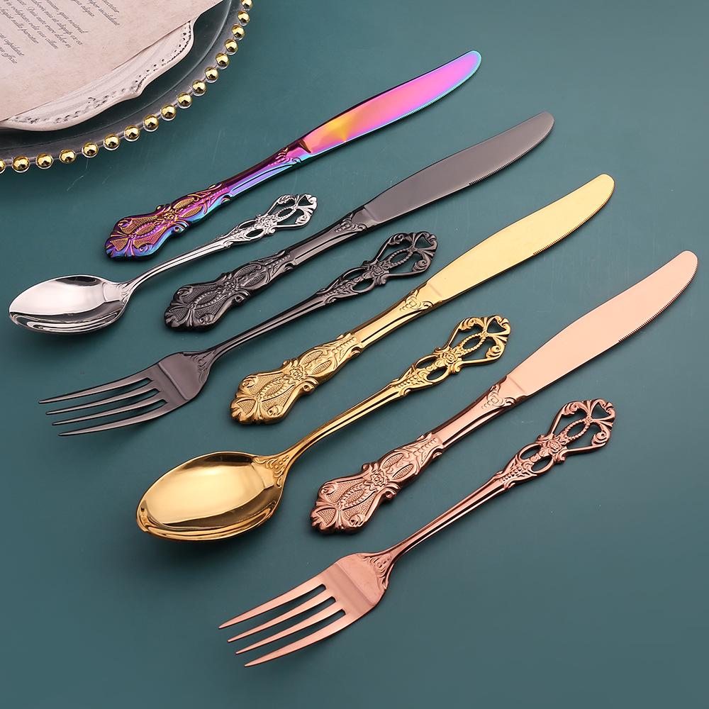 European Style Stainless Steel Embossed Cutlery Set - 24-Piece Gift Box with Steak Knife and Fork.