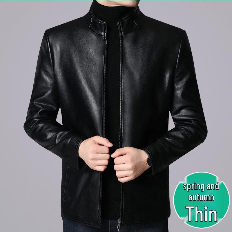 2024 Men's Fleece-Lined & Thin Style Winter Leather Jacket for Middle-Aged and Elderly