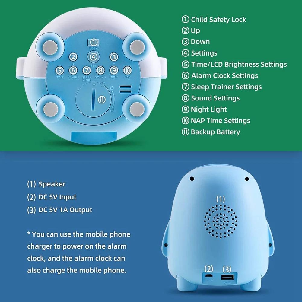 Cute Penguin LED Alarm Clock 12/24H Snooze Mode RGB Night Light Table Nap Timer Sleep Trainer Bedroom Birthday Gift for Kids