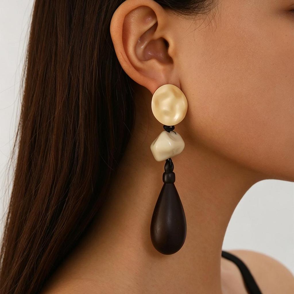 Bohemian Geometric Resin and Metal Oval Earrings with Rope Detail for Women