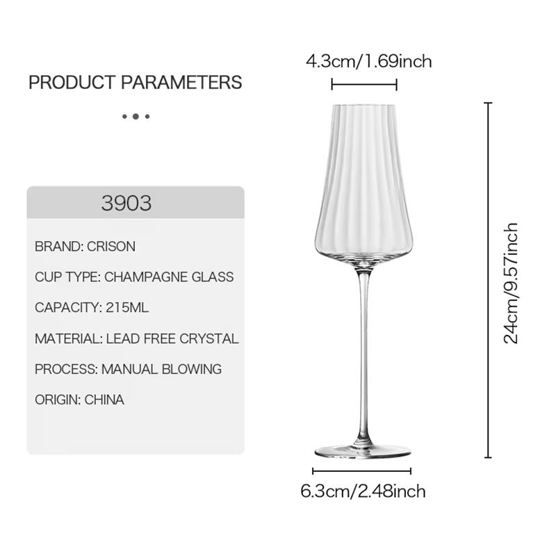 Boutique Series Crystal Glass High Footed Ribbed Champagne Flutes Sparkling Glasses for Bar Cocktail Drinking And Serving