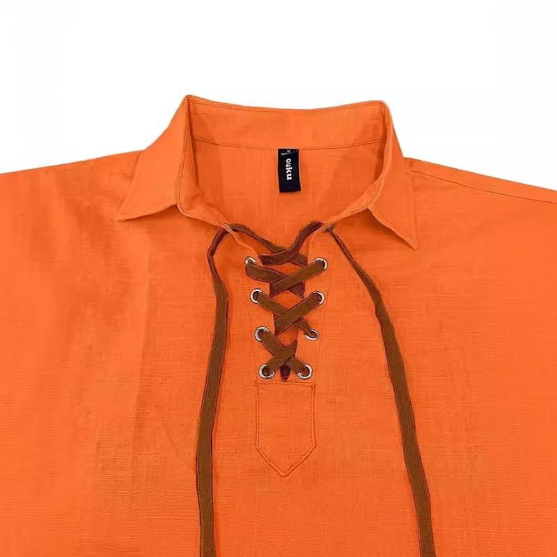 Lapel Drawstring Shirt Solid Color Loose Long Sleeve Shirt