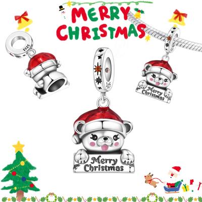 Christmas Copper Cute Red Christmas Hat Polar Bear Charms Pendants Fit Diy Bracelet Women Jewelry Partygifts