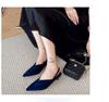 French Gentle Pointed Blue Velvet Single Shoes 2025 New Sandals with Half Bag Head Shallow Mouth High-end Shoes Women