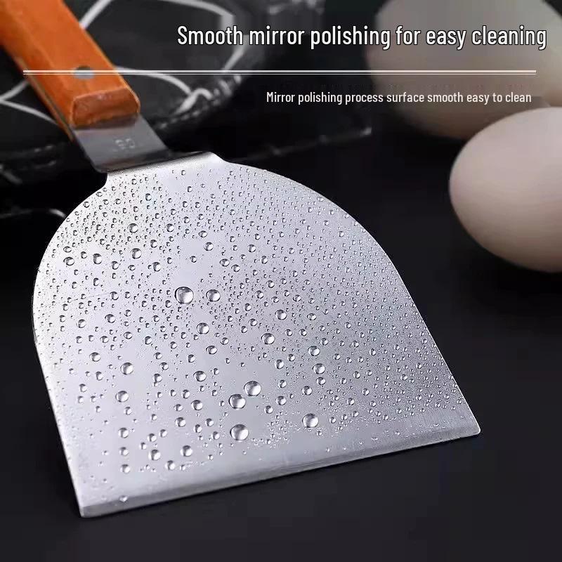 Newcomer Offer: Wooden Handle Stainless Steel Cooking Spatula - Ideal for Frying, Korean Teppanyaki, Steak, and Wok Cooking