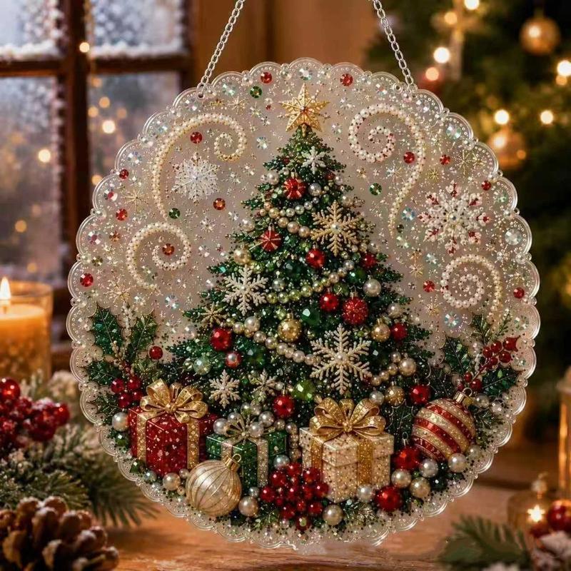 DIY Weihnachts-Perlenkunst-Set Acryl-Rundanhänger mit 3D-Perlenkette Hängende Bastelarbeit für Festivaldekoration