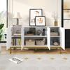 Buffet 140 x 40 x 80 cm - 4 portes - Avec étagères réglables - Finition brillante - Blanc + Or