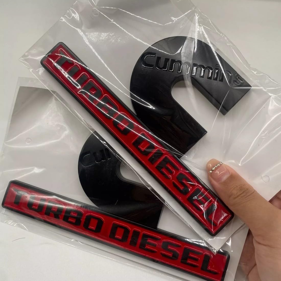 2Pc Set Compatible with Cummin Turbo Emblems for 2500 3500 Fender Badges (Black Red) Black Red