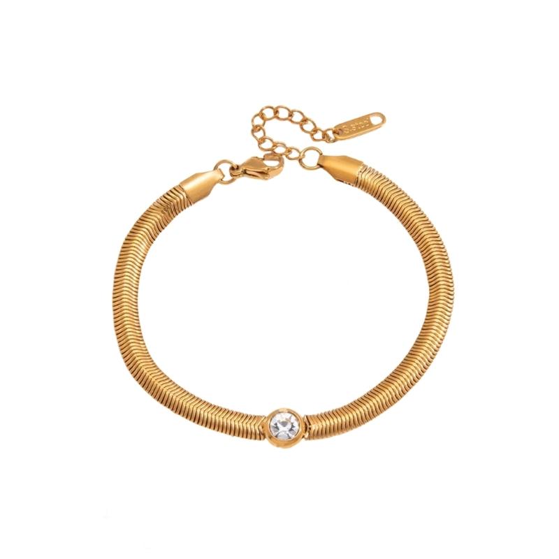 A52E Simple Yet Zircon Snake Chain Bracelet Comffortable Metal Wristband Jewelry For Layering