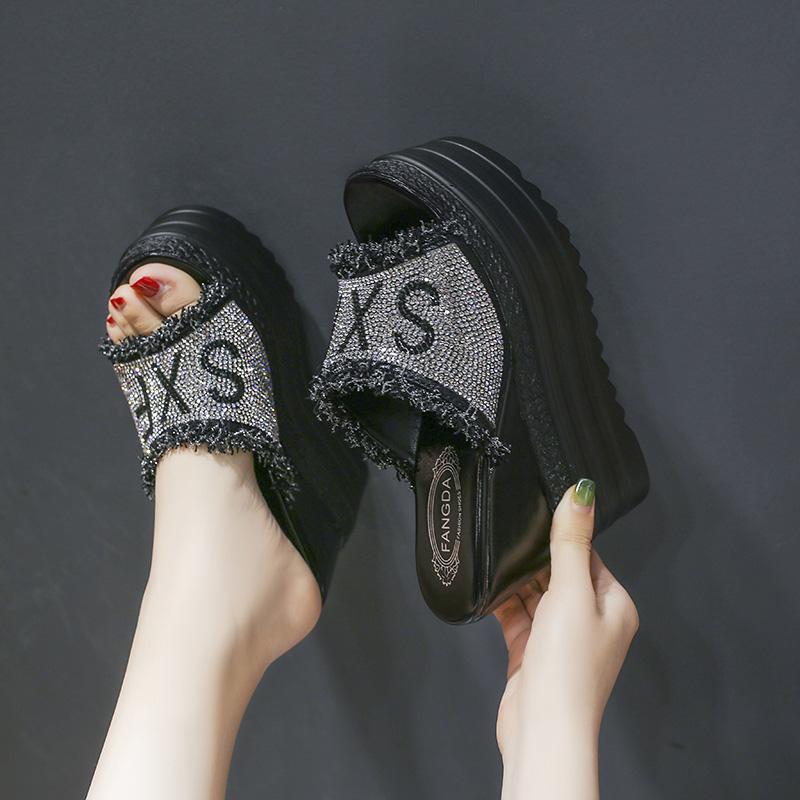 

Fashion 2025 Newest Fashion Crystals Wedges super High Heels Leisure Summer Sandals Woman Shoes Women Platform Fish mouth Slippers 13cm 4.5