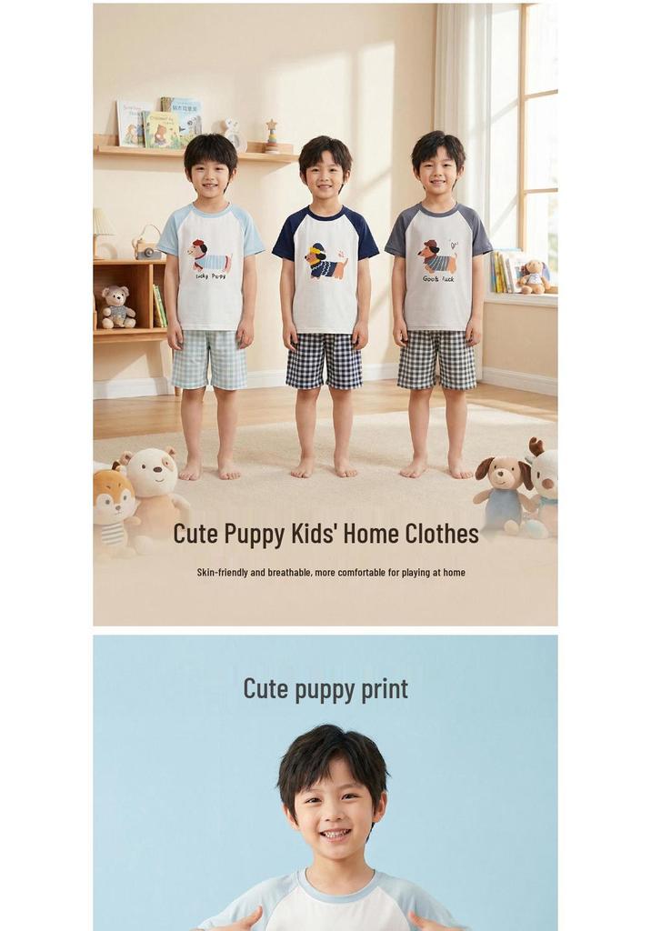 Kids' Summer Short-Sleeve Set: Cool Soft Pajamas & Outdoor Wear for Older Children, Includes Top and Shorts
