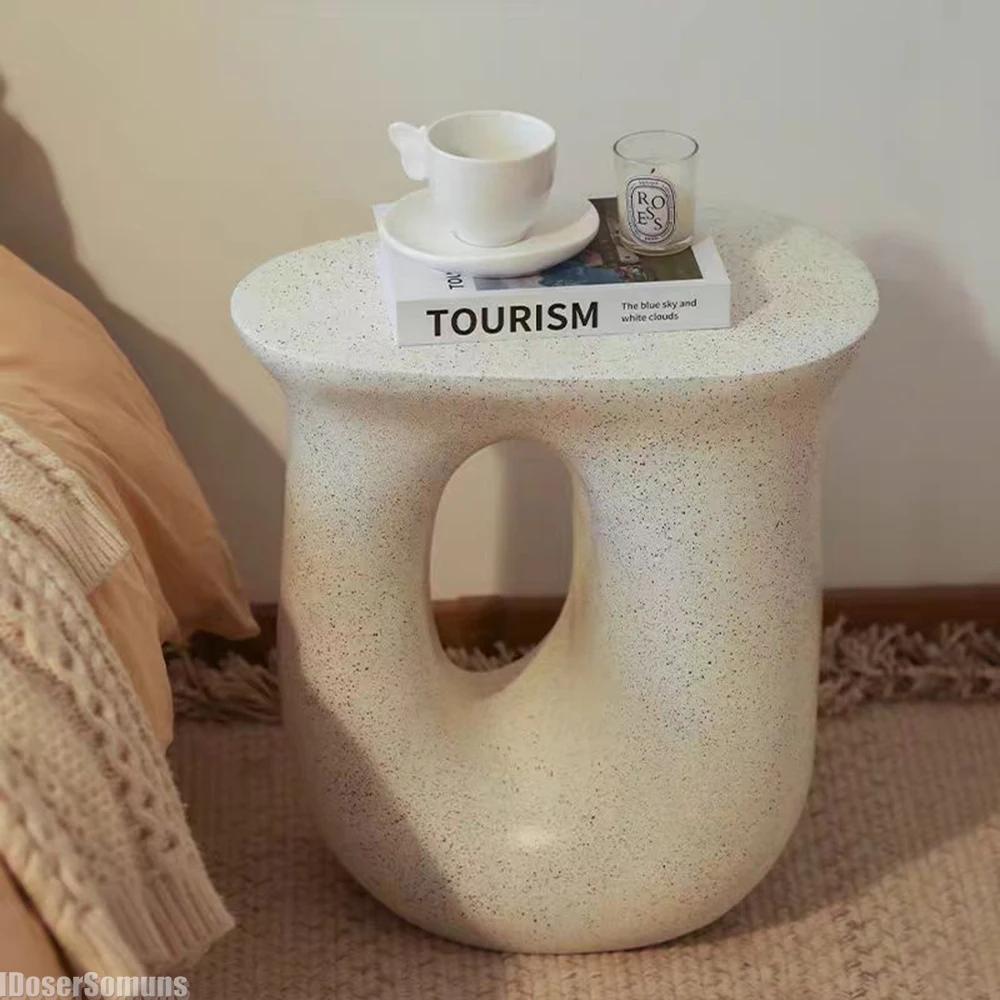 Creative Cream Bedside Small Side Table Light Luxury Simple Living Room Sofa Coffee Table for Wabi Sabi Bedroom Decor Furniture