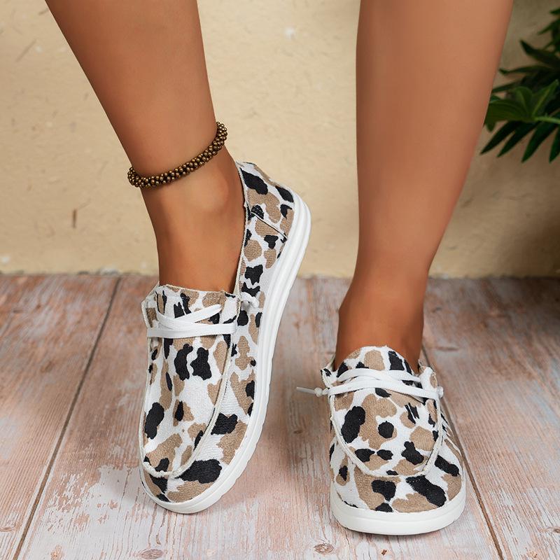 2025 Summer Plus Size Leopard Print Lace-up Canvas Loafers
