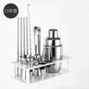 Stainless Steel Cocktail Shaker Set Bartender Kit Plastic Rack