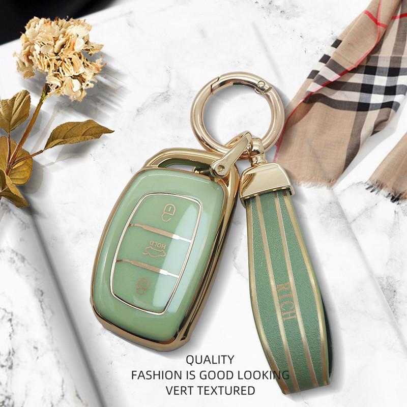 Luxurious Golden Edge Remote Car Key Case Full Cover For Hyundai Mistra IX35 IX25 Elantra Tucson Sonata Reina Auto