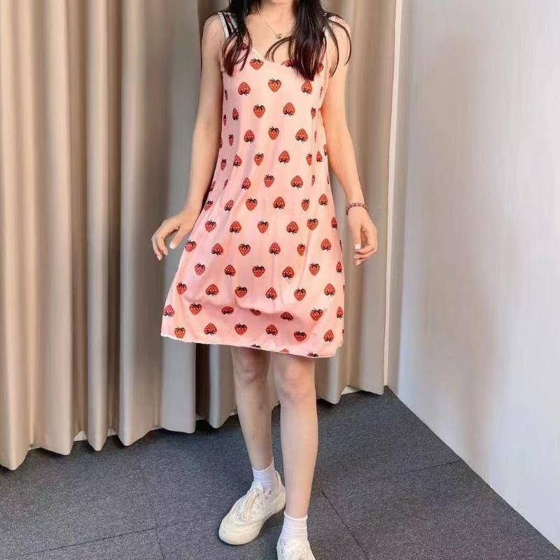 Women's Sleepwear Butterfly Print Lettuce Trim Nightdress Casual Round Neck Backless Mini Slip Dress Soft Comfortable Nightwear