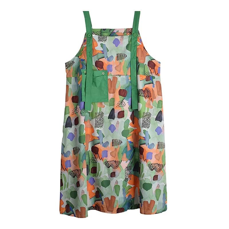 

XITAO Print Pocket Sleeveless Dress HQQ2473 One Size зелёный