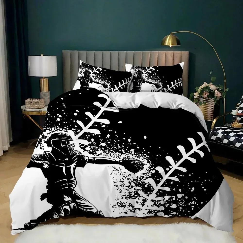 Sportowy Zestaw Pościeli Baseballowej dla Dziecka, Zestawy Poszewek na Kołdrę w Rozmiarze Queen, Chłopięca Sportowa Poszwa na Kołdrę dla Nastolatków Poliestrowa Poszwa na Kołdrę