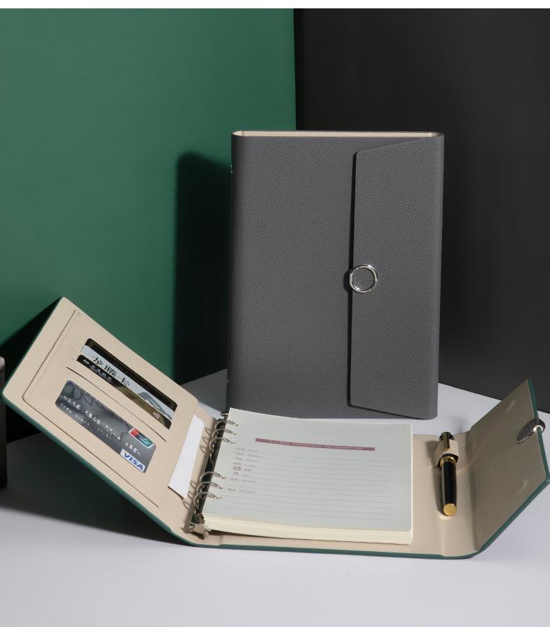 A5 Three-fold Loose-leaf Notebook with Card Slot and Receipt Holder for Office Meetings